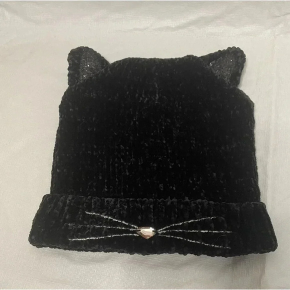 Claire’s Black Velvet Cat Ears Beanie Girls Hat Bejeweled Sparkly Ears Size 7-12 - Picture 1 of 5